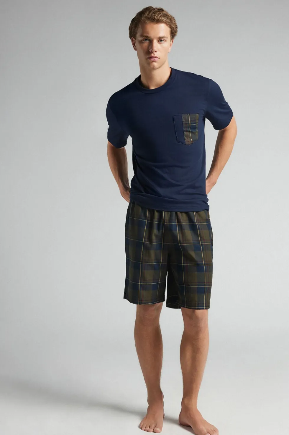 Tartan Print Cloth and Cotton Short Pajamas