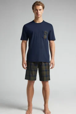 Tartan Print Cloth and Cotton Short Pajamas