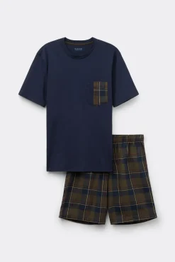 Tartan Print Cloth and Cotton Short Pajamas