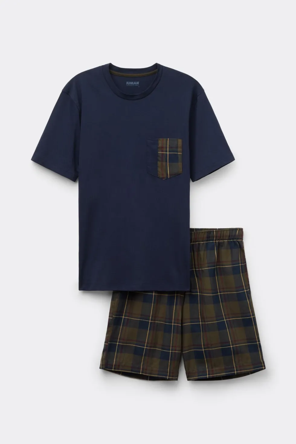 Tartan Print Cloth and Cotton Short Pajamas