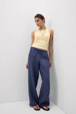 The Pure Linen Full Length Drawstring Pants in Linen Fabric