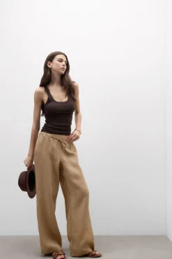 The Pure Linen Full Length Drawstring Pants in Linen Fabric