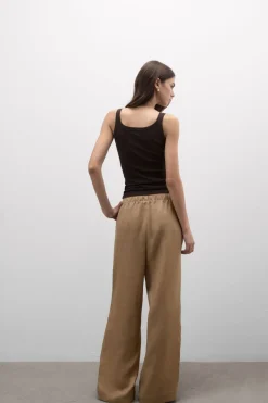 The Pure Linen Full Length Drawstring Pants in Linen Fabric