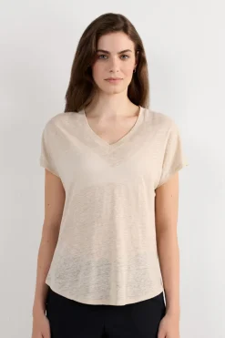 The Pure Linen Short Sleeve V-Neck Top in Linen