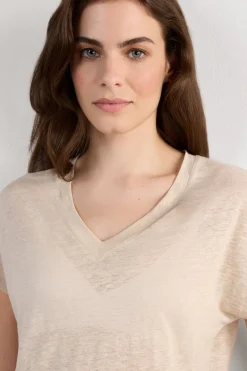 The Pure Linen Short Sleeve V-Neck Top in Linen