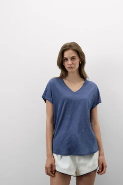 The Pure Linen Short Sleeve V-Neck Top in Linen