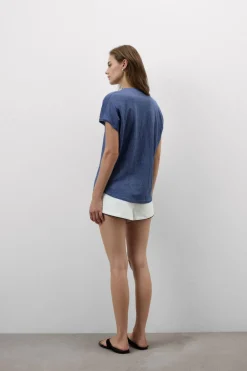The Pure Linen Short Sleeve V-Neck Top in Linen
