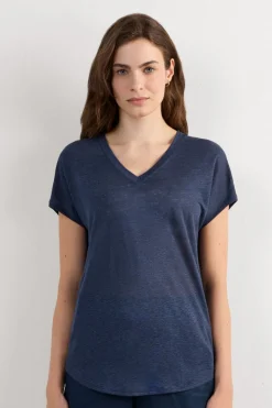 The Pure Linen Short Sleeve V-Neck Top in Linen