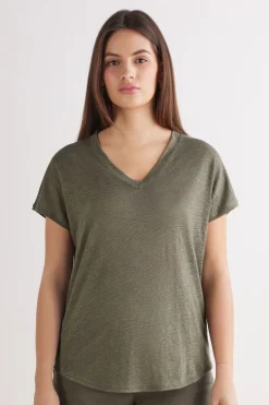 The Pure Linen Short Sleeve V-Neck Top in Linen
