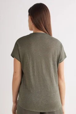 The Pure Linen Short Sleeve V-Neck Top in Linen