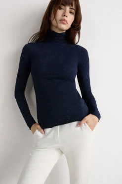 Turtleneck Top in Modal Light with Cashmere Lamé
