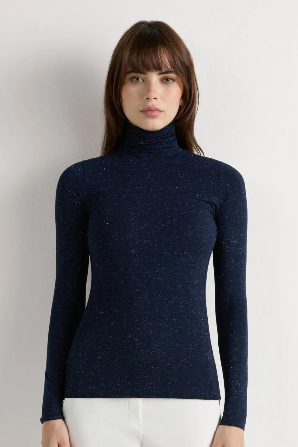 Turtleneck Top in Modal Light with Cashmere Lamé