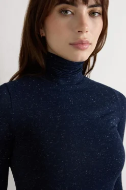 Turtleneck Top in Modal Light with Cashmere Lamé