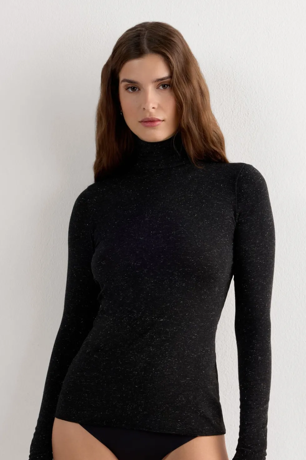 Turtleneck Top in Modal Light with Cashmere Lamé