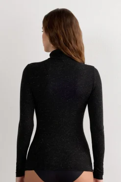Turtleneck Top in Modal Light with Cashmere Lamé