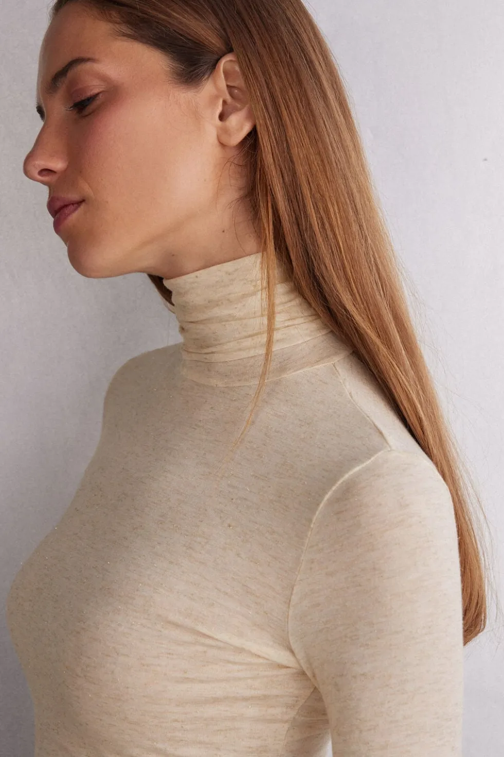 Turtleneck Top in Modal Light with Cashmere Lamé