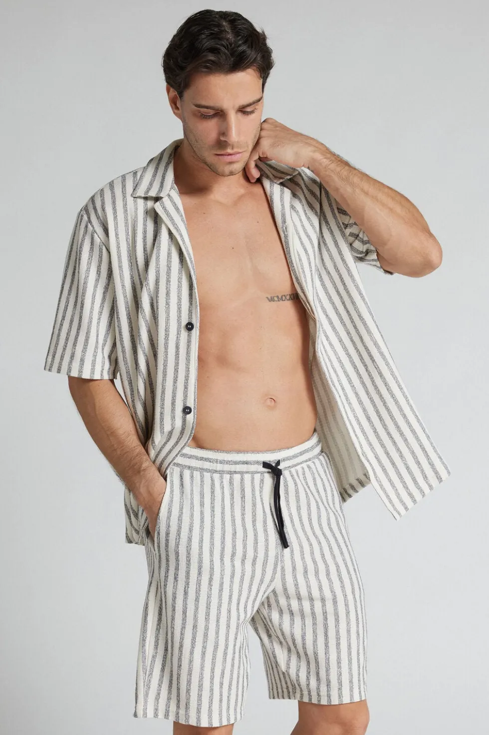 Vertical Striped Fleece Shorts