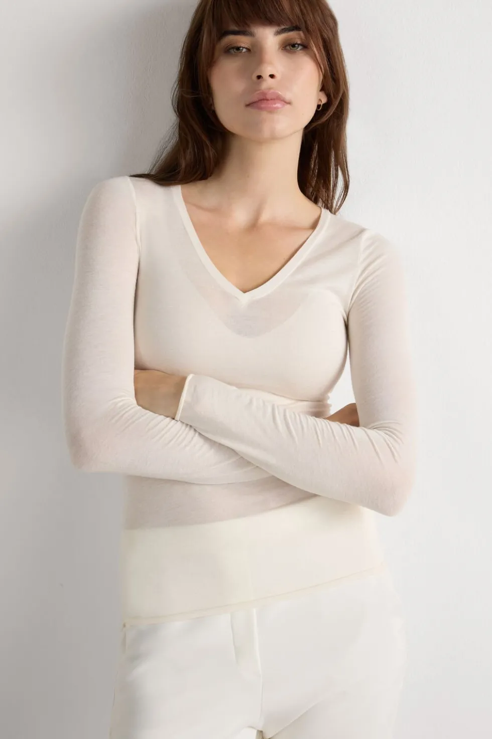 V-neck top in Modal Ultralight with Cashmere